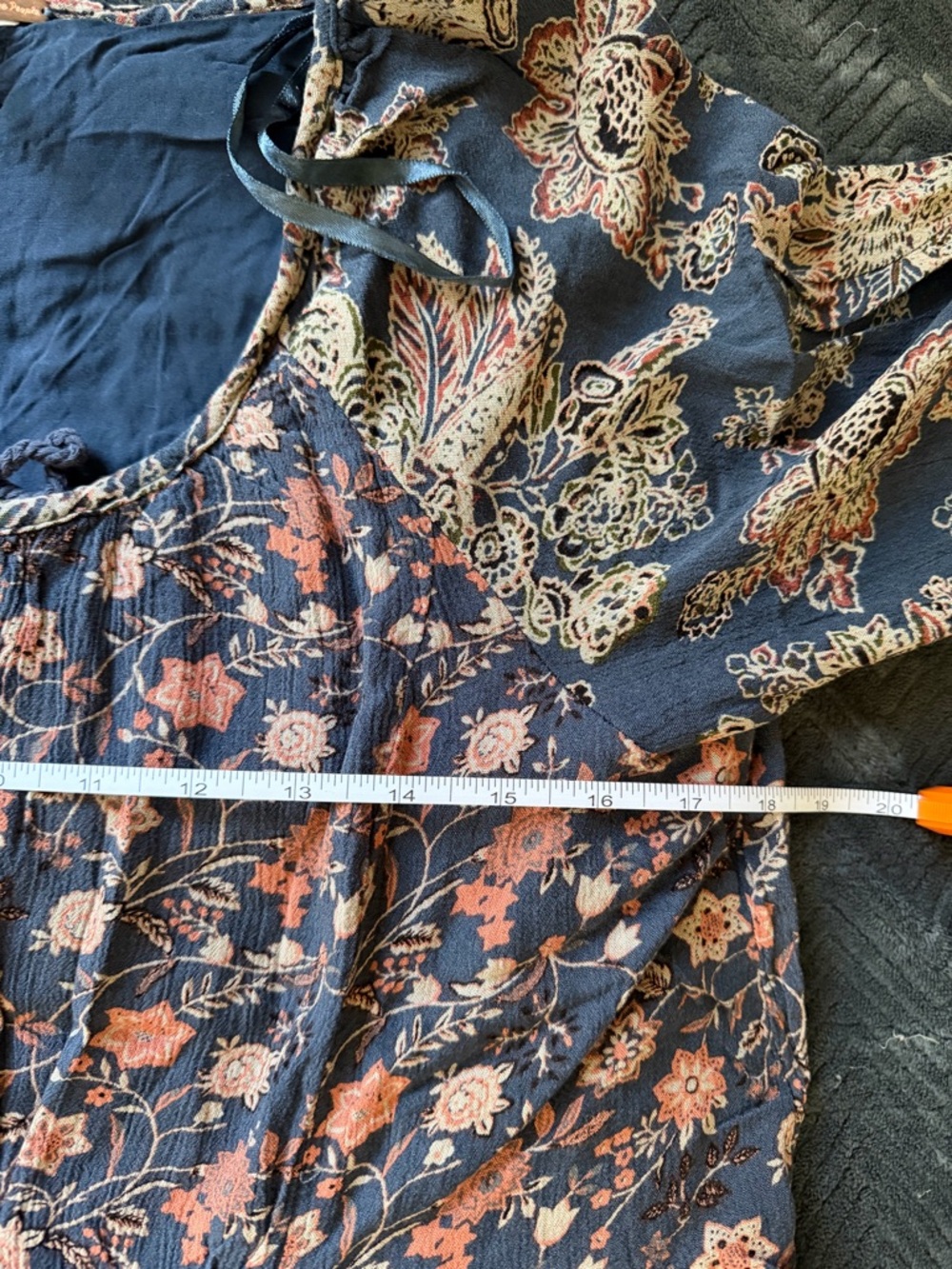 Free People Style Blue Floral Boho Tunic Top Flowy Long Sleeve - Picture 10 of 10